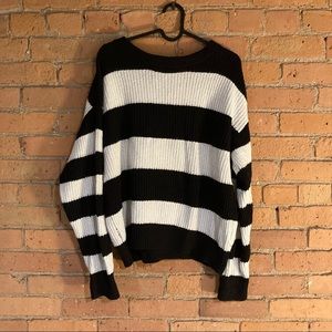 Striped knit keyhole sweater